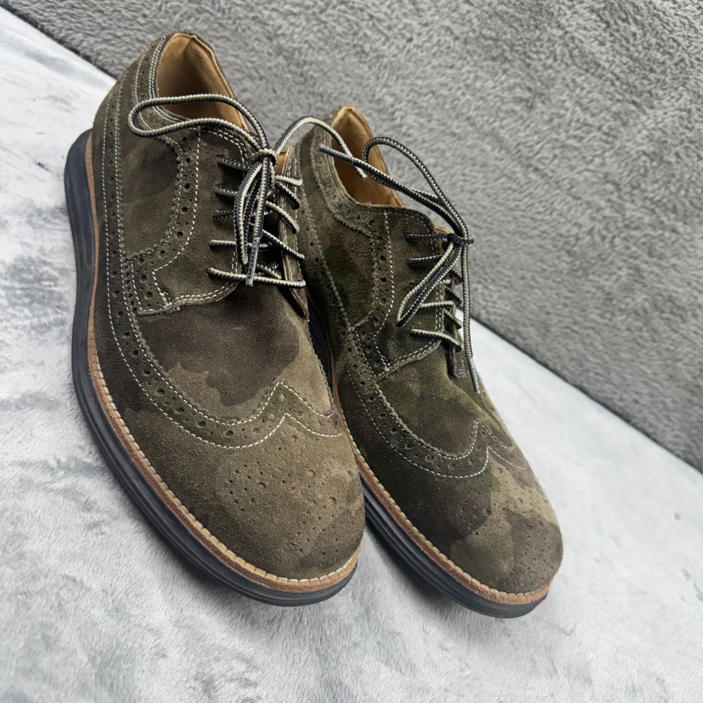 Cole Haan Lunargrand Wingtip Mens‎ 10 Camo Suede Excellent Brogue Shoes C12506